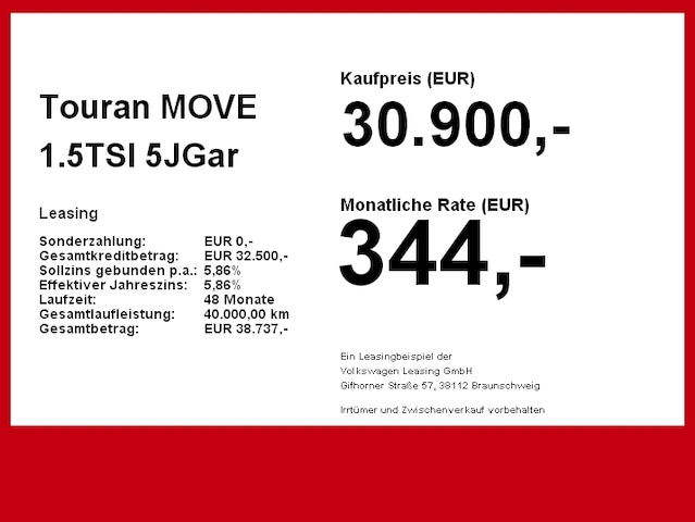 Volkswagen Touran 1.5TSI 5JGar 7Sitz Navi Spur ACC Heck