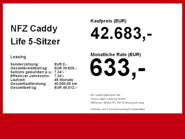 Volkswagen Caddy NFZ 5-Sitzer LED WInter 5JGAR Connect