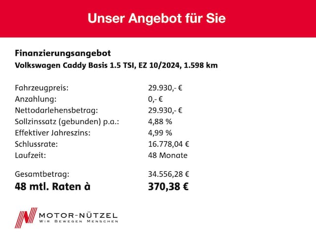 Volkswagen Caddy Caddy 1.5TSI 5JG+NAV+ACC+SHZ+RFK+MFL+AID+DAB+17"