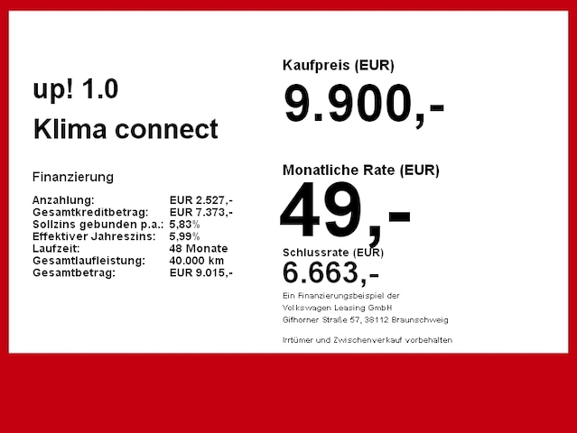 Volkswagen up! 1.0 Klima connect Allwetter