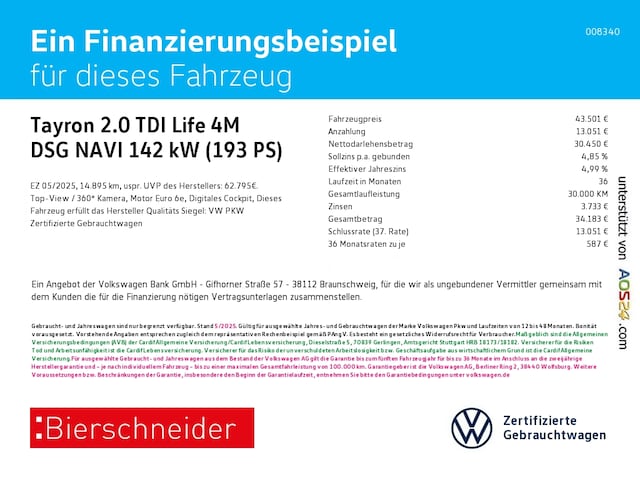 Volkswagen Tayron 2.0 TDI DSG Life
