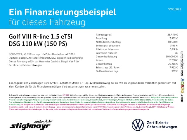 Volkswagen Golf 1.5 eTSI DSG Golf VIII R-Line