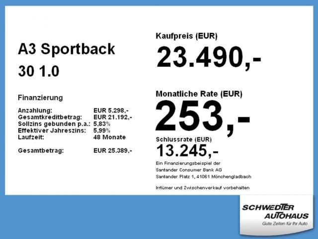 Audi A3 1.0 TFSI S-Line Sportback