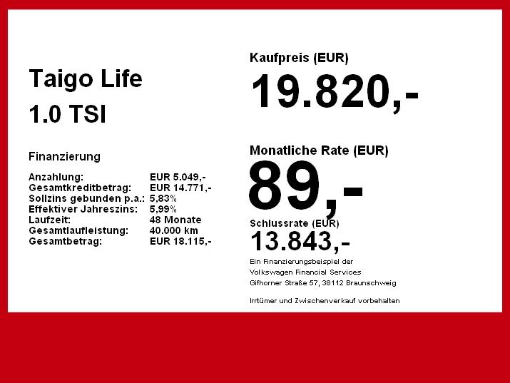 Volkswagen Taigo 1.0 TSI Life