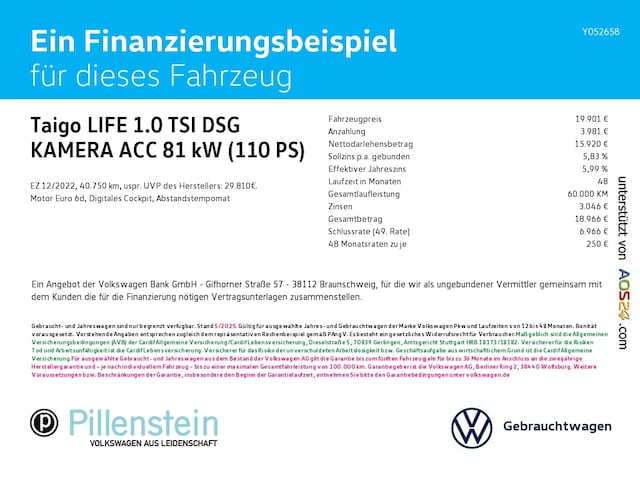 Volkswagen Taigo 1.0 TSI DSG Life