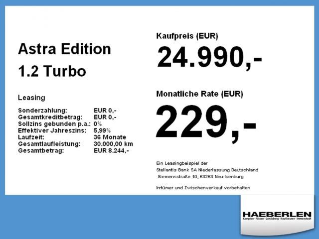 Opel Astra 1.2 Turbo Edition Turbo