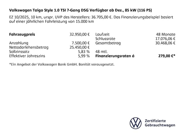 Volkswagen Taigo 1.0 TSI DSG Style