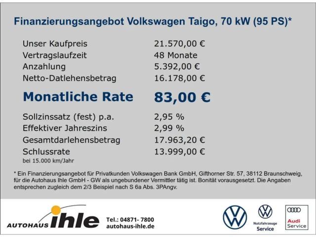 Volkswagen Taigo Goal 1,0 TSI Gar.12.2029 ACC+CLIMATRONIC+LIGHTASSI