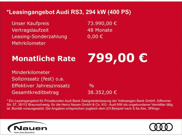 Audi RS3 Quattro S-Tronic Sportback