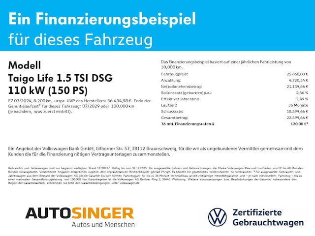 Volkswagen Taigo 1.5 TSI DSG Life