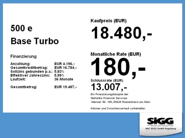 Fiat 500e 500 e Base KeyLess KlimaA Navi SpurH