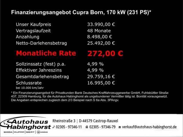 Cupra Born 60 kWh Kamera Navi ACC Alu19 Allwetterreifen Shz S