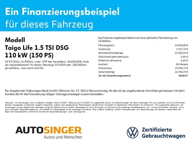 Volkswagen Taigo 1.5 TSI DSG Life