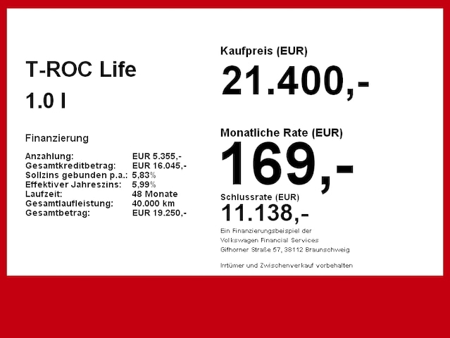 Volkswagen T-Roc 1.0 l TSI Navi App Winter Spurhalte