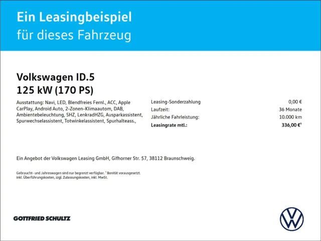 Volkswagen ID.5 125 kW Navi Sitzheizung LED Leichtmetallräder