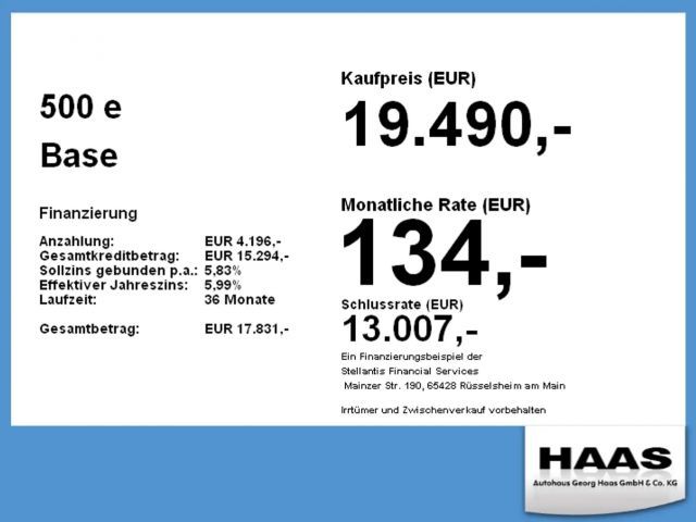 Fiat 500e 500 e Base KeyLess+KlimaA+AUT+SpurH+Virtual