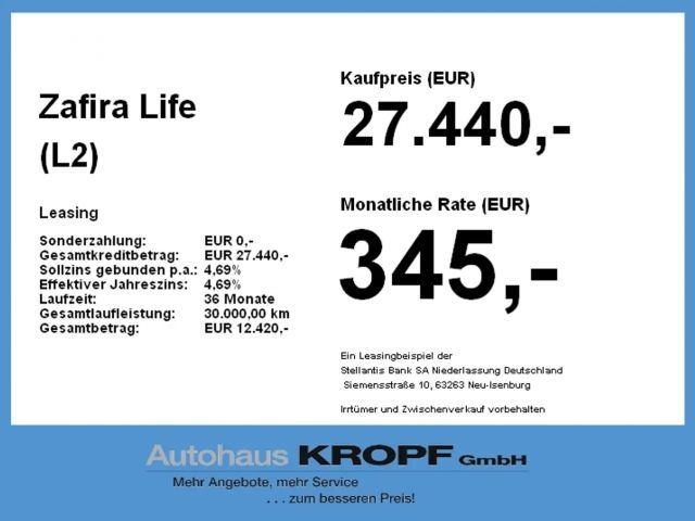 Opel Zafira Life (L2) Fin. ab 2,99% Klima,Schiebetüre