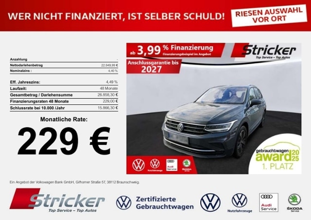 Volkswagen Tiguan Active 1.5TSI 229,-ohne Anzahlung Navi Kamera Travel