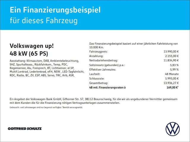 Volkswagen up! 1.0 l 48 kW Rückfahrkamera Sitzheizung