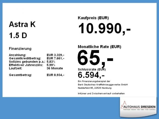 Opel Astra 1.5 CDTI 1.5 Turbo Edition