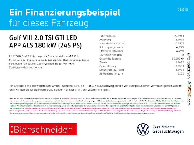 Volkswagen Golf 2.0 TSI GTI Golf VIII