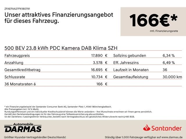 Fiat 500e 500 BEV 23.8 kWh PDC Kamera DAB Klima SZH