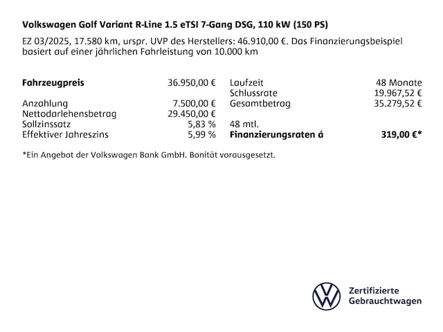 Volkswagen Golf 1.5 eTSI DSG R-Line Variant
