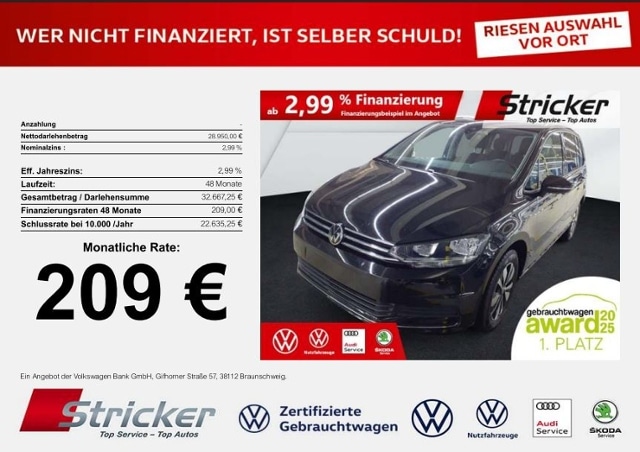 Volkswagen Touran Goal 1.5TSI 209,-ohne Anzahlung 7-Sitzer Navi Kamera