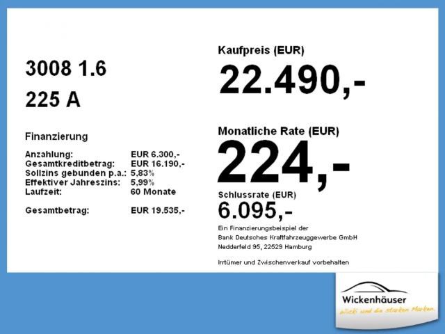 Peugeot 3008 1.6 225 A llure LED+Navi+SHZ+2xKlima+Kam.