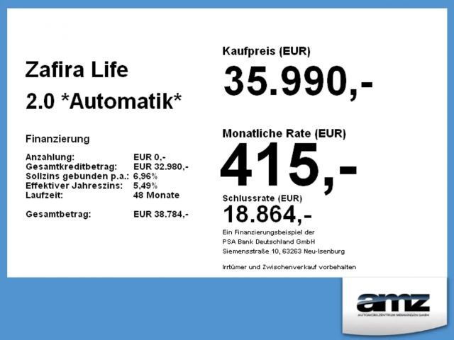 Opel Zafira Life 2.0 *Automatik* 9-Sitzer*Kamera*Klima