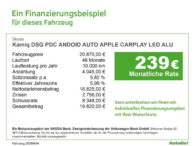 Skoda Kamiq KAMIQ DSG PDC ANDOID AUTO APPLE CARPLAY LED ALU