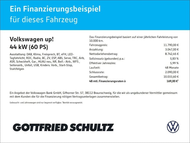 Volkswagen up! 1.0 Klimaanlage LED-Tagfahrlicht Bluetooth