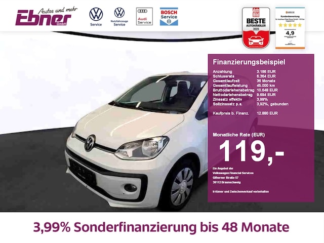 Volkswagen up! 4-TÜRER 65PS KAMERA+PDC+SITZHZG+GRA+BLUETOOTH+KLIMA!