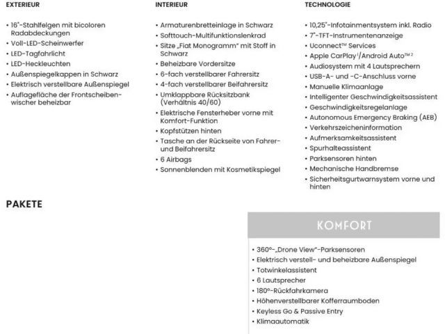Fiat 600e Hybrid 1.2 74 kW (100 PS) DCT + Komfortp.