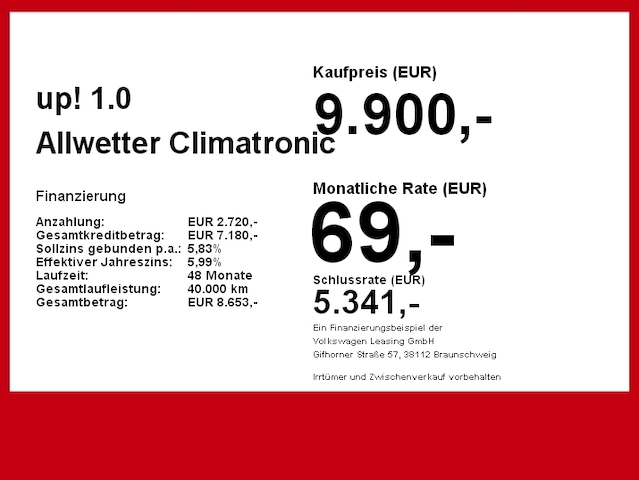 Volkswagen up! 1.0 Allwetter Climatronic connect