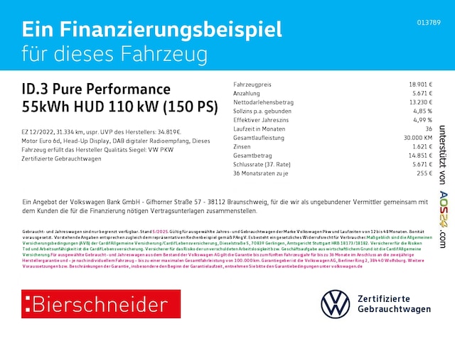 Volkswagen ID.3 55 kWh Performance Pure