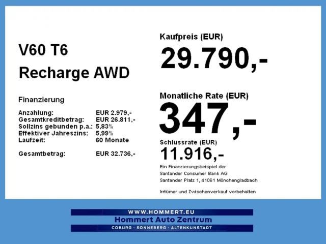 Volvo V60 AWD Core Recharge T6