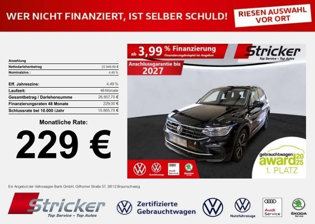 Volkswagen Tiguan Active 1.5TSI 229,-ohne Anzahlung Navi Kamera Travel