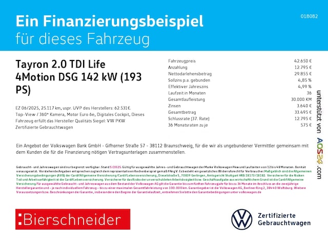 Volkswagen Tayron 2.0 TDI 4Motion DSG Life