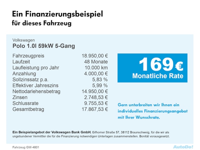 Volkswagen Polo Polo 1.0l 59kW 5-Gang LED Klima