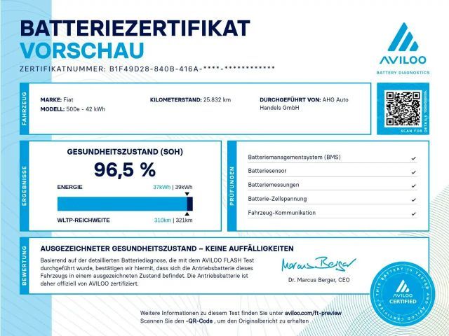 Fiat 500e 87KW/42kWh/DC-LADEN/CARPLAY/DAB/SOH